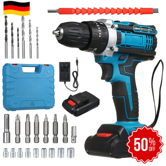 DrillMaster | Električna bušilica s udarcem i baterijom (Kompletni njemački set)