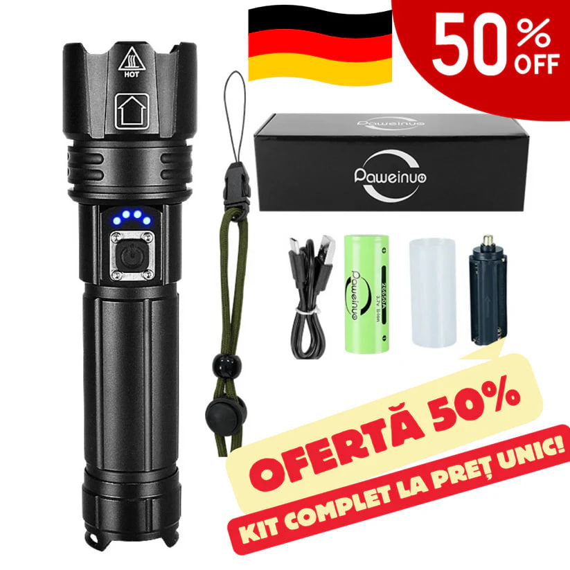 Set Redovne Baterijske Lanterne s Njemačkim Laserom + Kutija + Dodatna Baterija BESPLATNO – TitanLux™