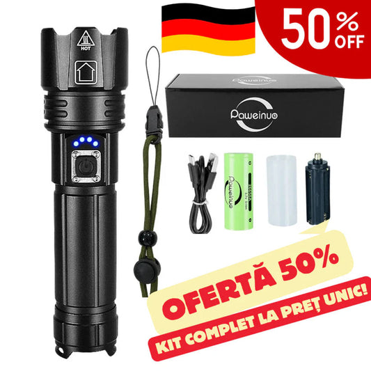 Set Redovne Baterijske Lanterne s Njemačkim Laserom + Kutija + Dodatna Baterija BESPLATNO – TitanLux™
